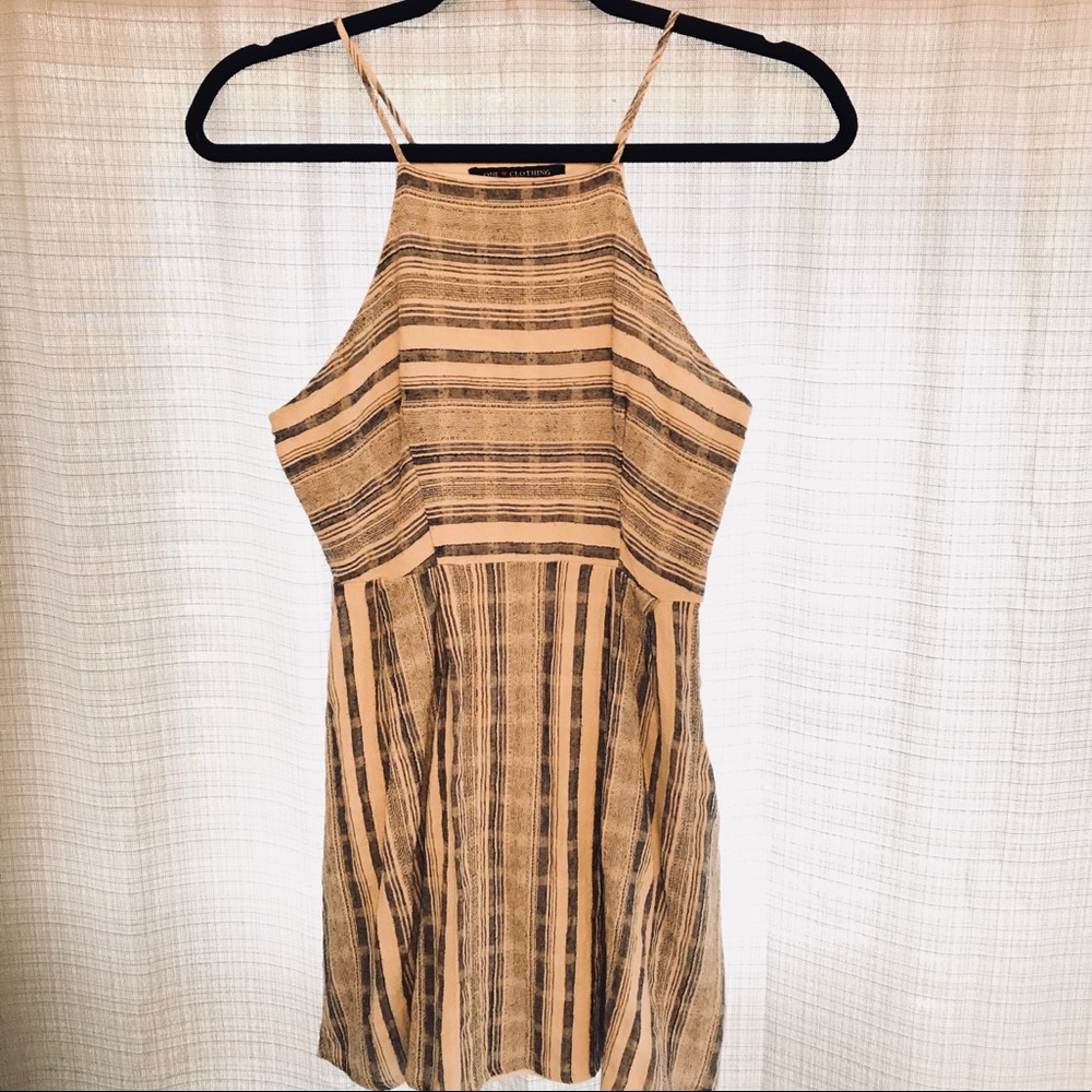 Off white and blue striped halter sundress